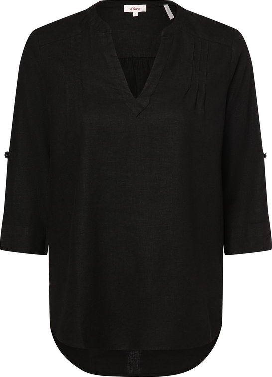 Czarna bluzka S.Oliver z lnu z długim rękawem z dekoltem w kształcie litery v