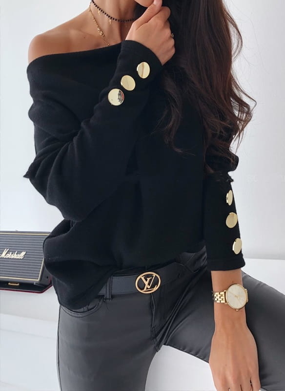 Czarna bluzka Sandbella w stylu casual z długim rękawem