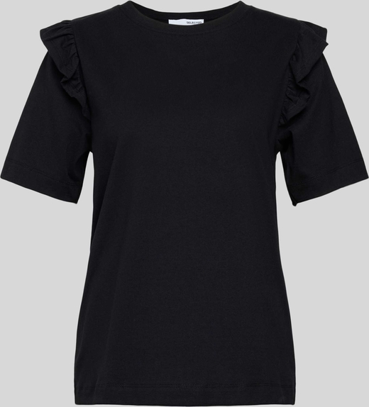 Czarna bluzka Selected Femme z krótkim rękawem w stylu casual z bawełny