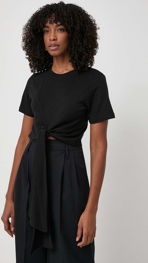 Czarna bluzka Silvian Heach z okrągłym dekoltem z krótkim rękawem w stylu casual