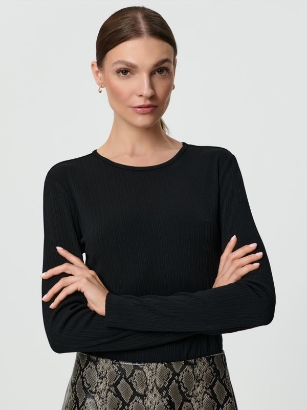 Czarna bluzka Sinsay z długim rękawem z okrągłym dekoltem w stylu casual