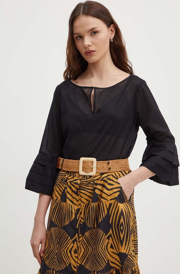 Czarna bluzka Sisley w stylu casual z bawełny