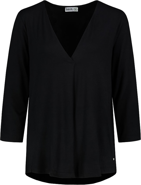 Czarna bluzka SUBLEVEL w stylu casual z długim rękawem z dekoltem w kształcie litery v