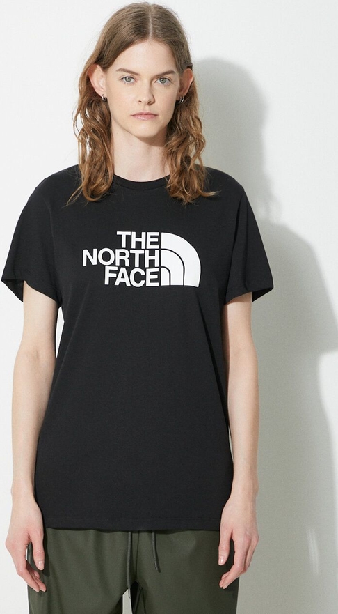 Czarna bluzka The North Face z krótkim rękawem w sportowym stylu z okrągłym dekoltem