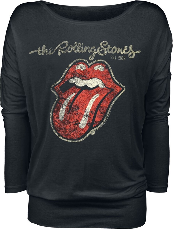 Czarna bluzka The Rolling Stones z długim rękawem z nadrukiem w młodzieżowym stylu