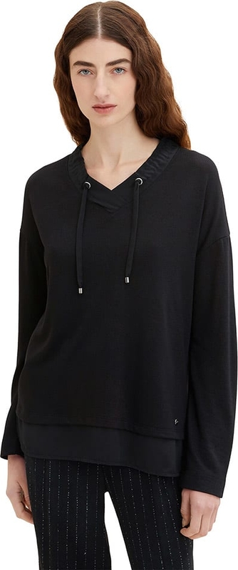 Czarna bluzka Tom Tailor w stylu casual z dekoltem w kształcie litery v