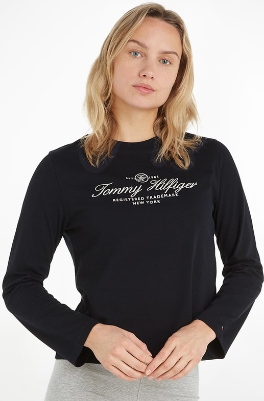 Czarna bluzka Tommy Hilfiger z bawełny w stylu casual z okrągłym dekoltem
