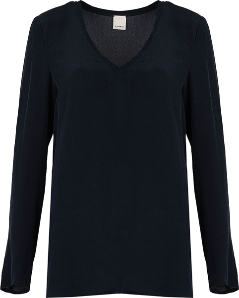 Czarna bluzka ubierzsie.com z jedwabiu z długim rękawem z dekoltem w kształcie litery v