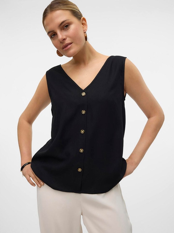 Czarna bluzka Vero Moda na ramiączkach z dekoltem w kształcie litery v