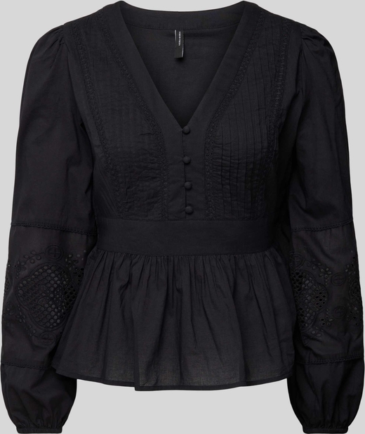 Czarna bluzka Vero Moda w stylu casual z bawełny z dekoltem w kształcie litery v