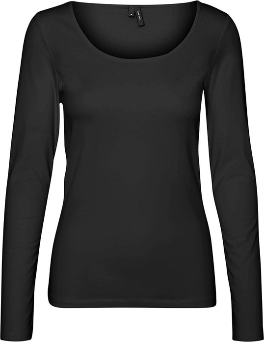 Czarna bluzka Vero Moda z długim rękawem z bawełny z okrągłym dekoltem