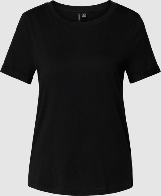 Czarna bluzka Vero Moda z krótkim rękawem w stylu casual z okrągłym dekoltem