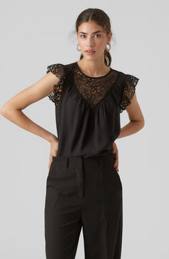 Czarna bluzka Vero Moda z krótkim rękawem z okrągłym dekoltem