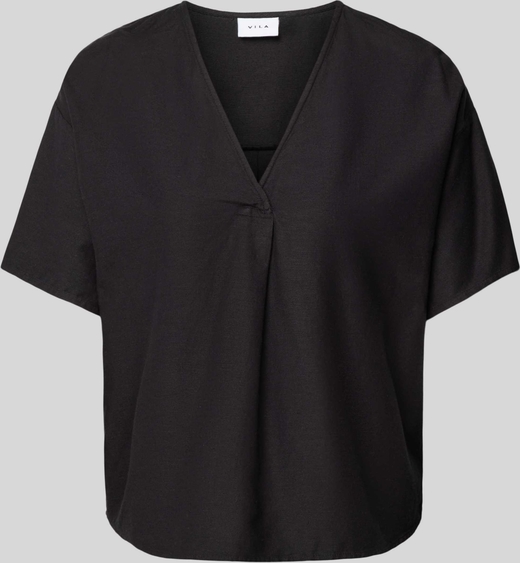 Czarna bluzka Vila z krótkim rękawem w stylu casual z dekoltem w kształcie litery v