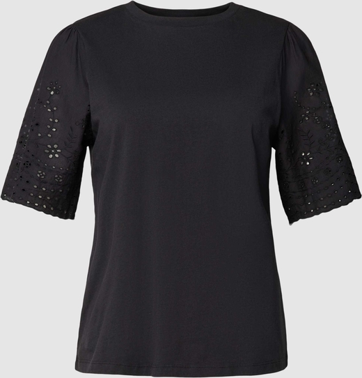 Czarna bluzka YAS z bawełny z okrągłym dekoltem