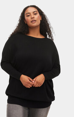 Czarna bluzka Zizzi w stylu casual z okrągłym dekoltem z długim rękawem