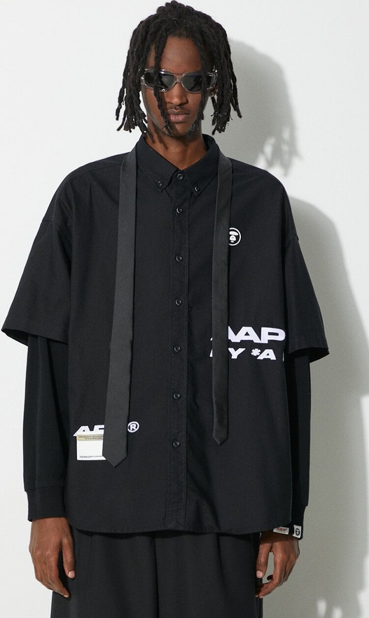Czarna koszula AAPE z długim rękawem z tkaniny w stylu casual