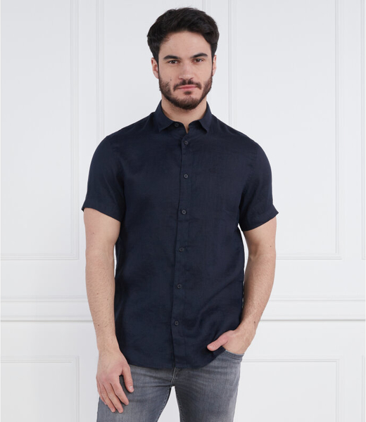 Czarna koszula Armani Exchange z krótkim rękawem z lnu w stylu casual