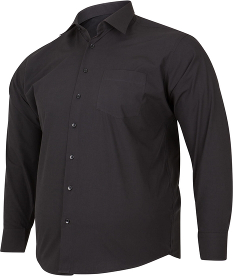 Czarna koszula Bigsize z długim rękawem z bawełny z klasycznym kołnierzykiem