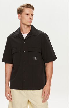 Czarna koszula Calvin Klein z krótkim rękawem z klasycznym kołnierzykiem w stylu casual