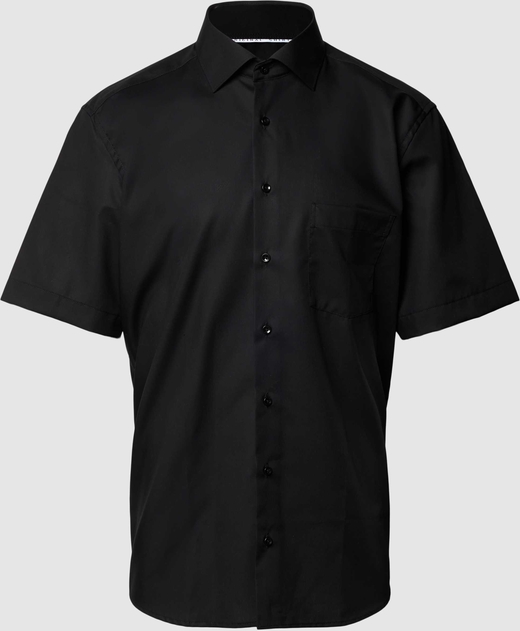 Czarna koszula Eterna w stylu casual z bawełny z krótkim rękawem