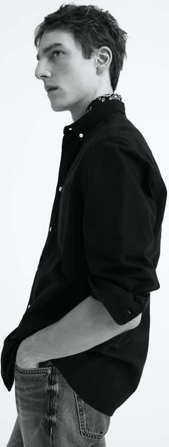 Czarna koszula H & M z bawełny z klasycznym kołnierzykiem w stylu casual