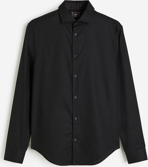Czarna koszula H & M z kołnierzykiem z bawełny z długim rękawem