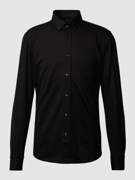 Czarna koszula Hugo Boss z długim rękawem z kołnierzykiem button down z bawełny
