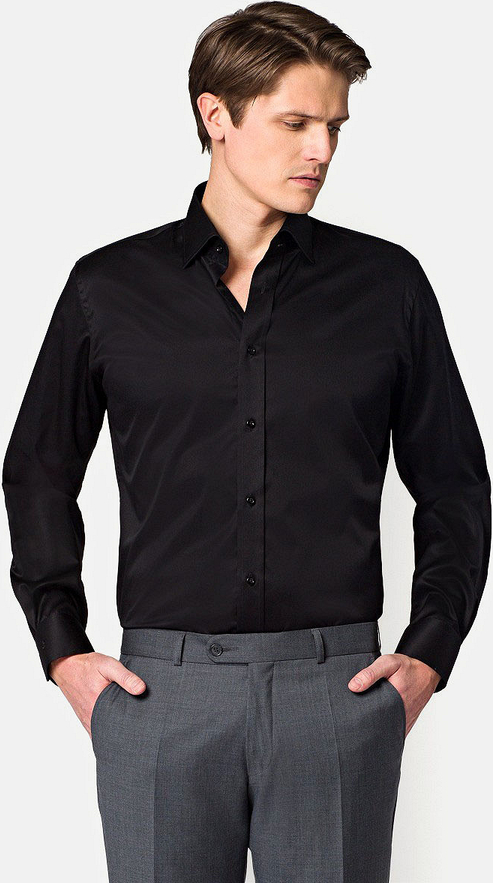 Czarna koszula LANCERTO z długim rękawem z tkaniny