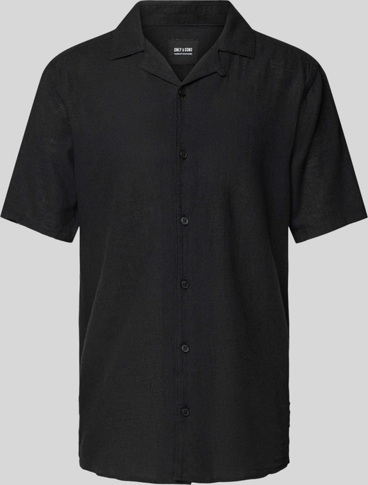 Czarna koszula Only & Sons z klasycznym kołnierzykiem w stylu casual z lnu