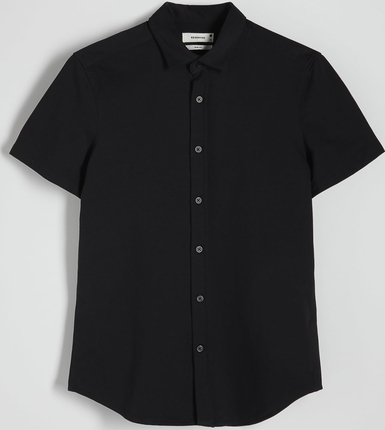 Czarna koszula Reserved w stylu casual z krótkim rękawem z klasycznym kołnierzykiem