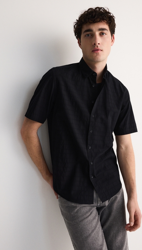 Czarna koszula Reserved z bawełny w stylu casual z krótkim rękawem