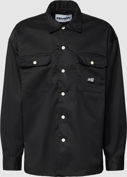 Czarna koszula Review w stylu casual z klasycznym kołnierzykiem z długim rękawem