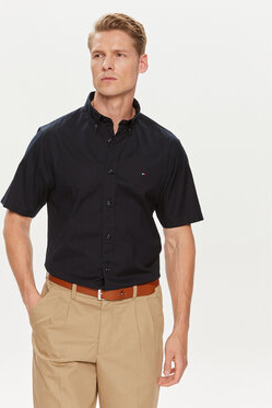 Czarna koszula Tommy Hilfiger z klasycznym kołnierzykiem z krótkim rękawem w stylu casual