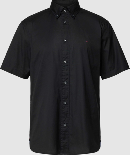 Czarna koszula Tommy Hilfiger z krótkim rękawem z kołnierzykiem button down z bawełny