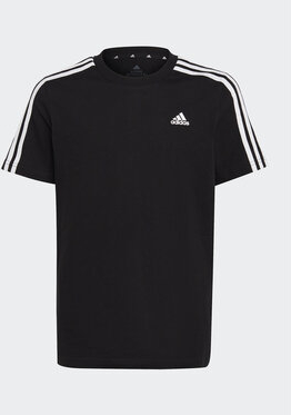 Czarna koszulka dziecięca Adidas w paseczki z bawełny