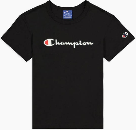 Czarna koszulka dziecięca Champion z krótkim rękawem dla chłopców z bawełny