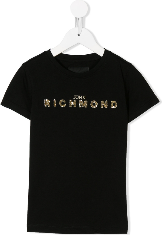 Czarna koszulka dziecięca John Richmond Kids z bawełny dla dziewczynek