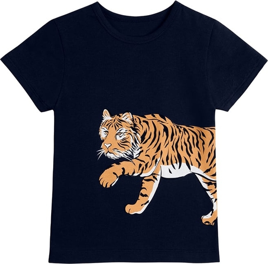 Czarna koszulka dziecięca The Striped Cat z krótkim rękawem dla chłopców z bawełny