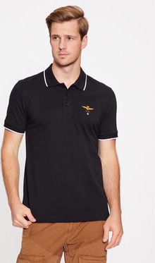 Czarna koszulka polo Aeronautica Militare z krótkim rękawem