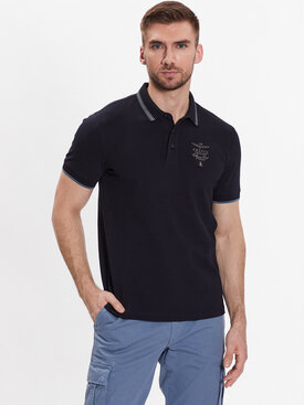 Czarna koszulka polo Aeronautica Militare z krótkim rękawem w stylu casual