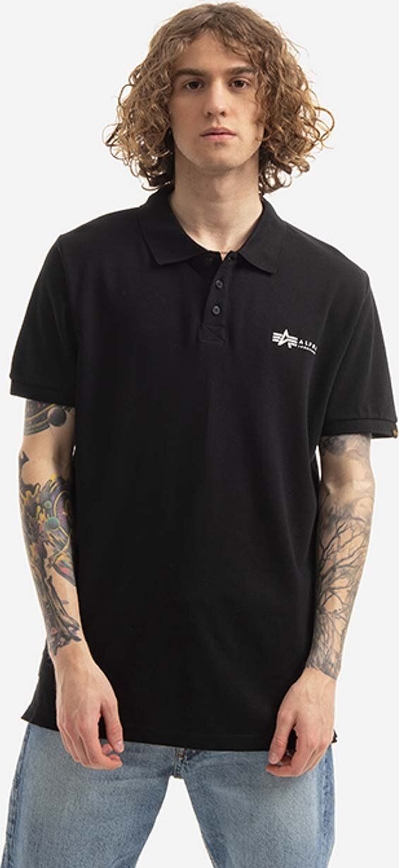Czarna koszulka polo Alpha Industries z krótkim rękawem z bawełny