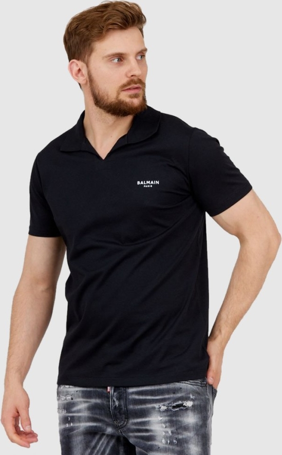 Czarna koszulka polo Balmain w stylu casual z krótkim rękawem