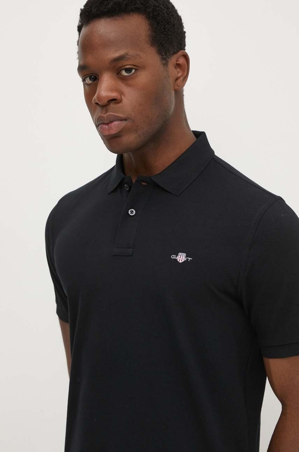 Czarna koszulka polo Gant w stylu casual z krótkim rękawem