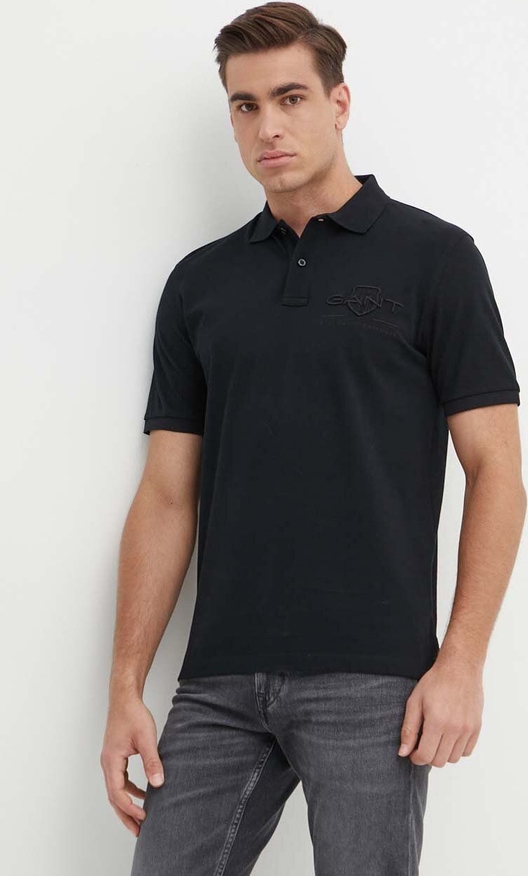 Czarna koszulka polo Gant z krótkim rękawem w stylu casual z bawełny
