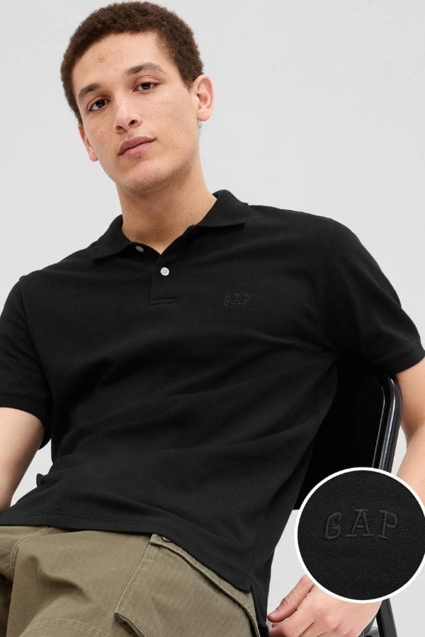 Czarna koszulka polo Gap z krótkim rękawem z bawełny