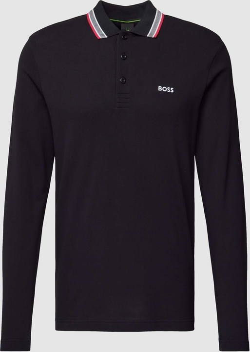 Czarna koszulka polo Hugo Boss w stylu casual z bawełny z długim rękawem