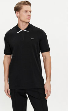 Czarna koszulka polo Hugo Boss w stylu casual z krótkim rękawem