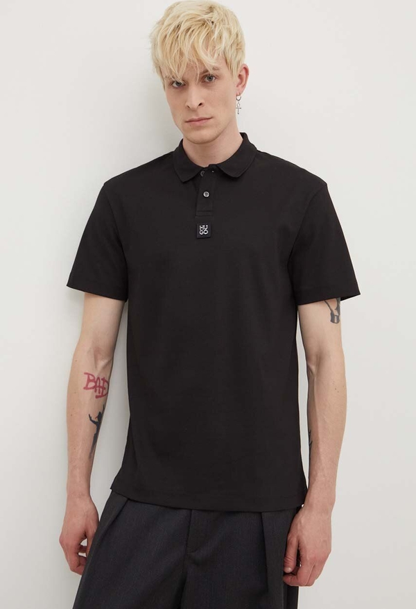 Czarna koszulka polo Hugo Boss z bawełny w stylu casual z krótkim rękawem