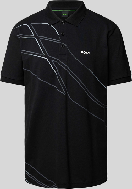 Czarna koszulka polo Hugo Boss z bawełny z nadrukiem z krótkim rękawem